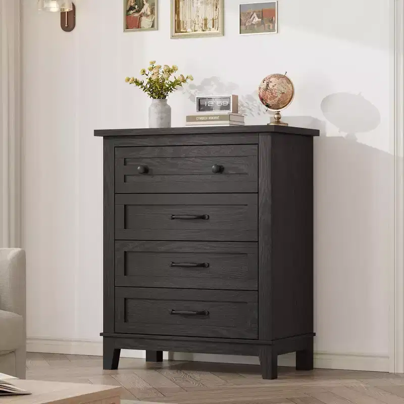 4-Drawer Dresser, 34.8 Tall Freestanding Wooden Chest with Large Storage - Space-Saving Organizer for Bedroom, Living Room & Closet