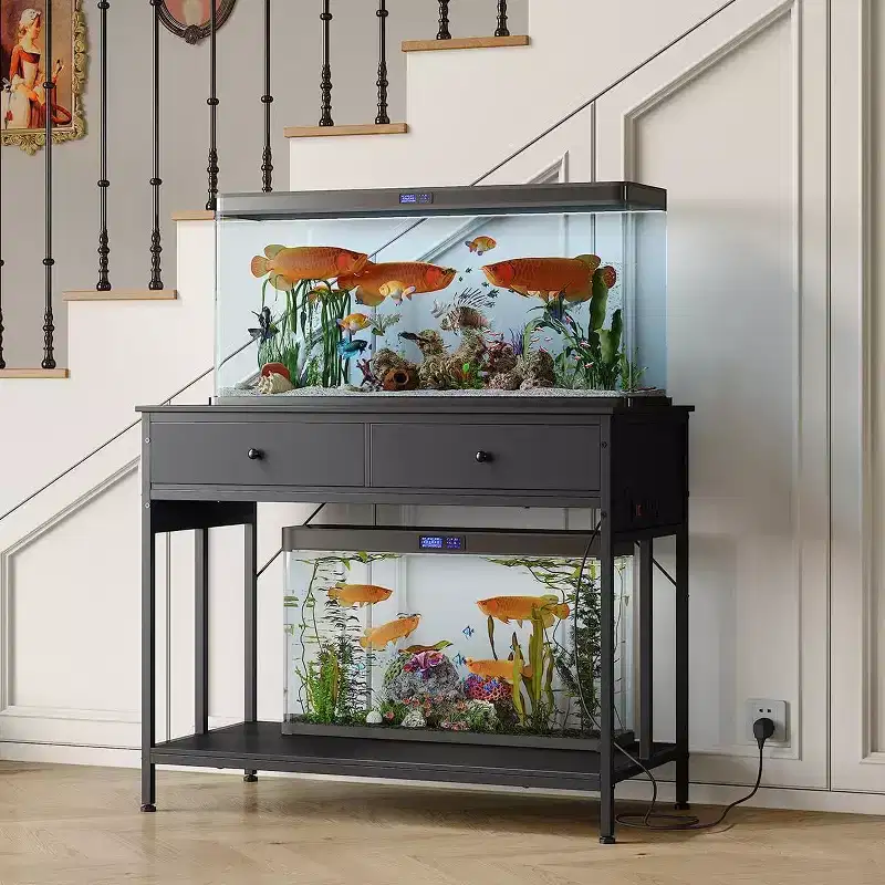 COZONY Fish Tank Stand with Power Outlet, 40-50 Gallon Metal Aquarium Table with Drawer, 660LBS