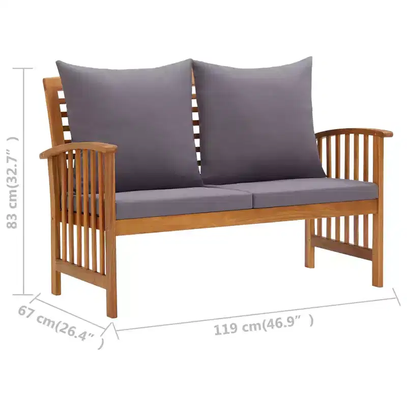 Garden Bench Dark grey cushions, Natural wood