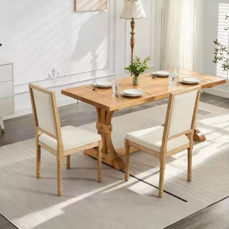 Homy Casa Set of 2 Upholstered Square Back Dining Chairs with Solid Wood Frame