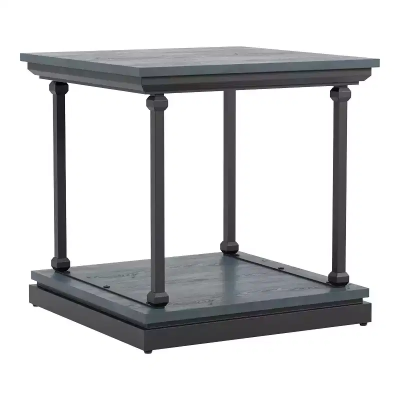Shelf Base End Table with Open Storage, Square, Blue & Black, 23.63