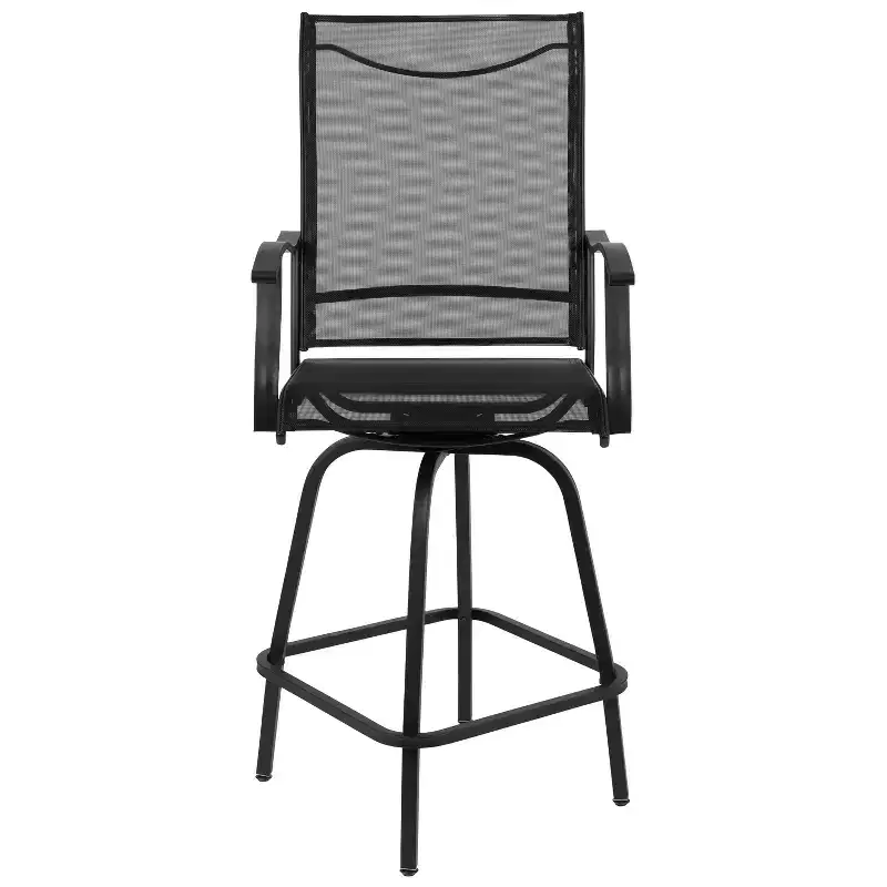 Merrick Lane Set of 2 Brett High Back Bar Height Swivel Patio Stools with Powder Coated Metal Frames and Textilene Upholstery