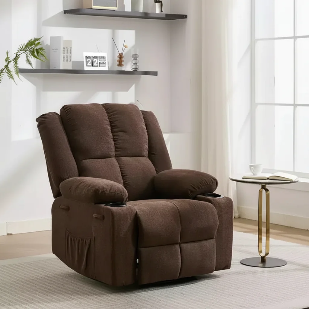 Brown / Light Blue Single-Seat Recliner Chair with Massage & Heating