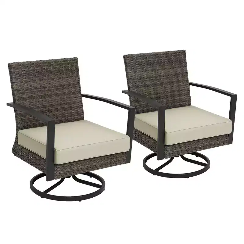 Heynemo Patio Swivel Dining Chairs with 360-Degree Rotating, All Weather Rattan Chairs with Cushions & Metal Frame for Porch, Bistro, Balcony