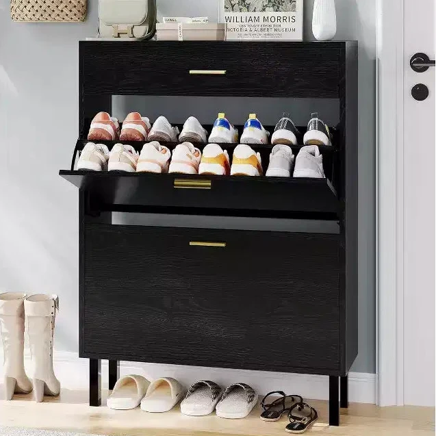 Shoe Cabinet Storage for Entryway Ultra Slim with 2 Flip &1Drop-Down Drawers, Narrow Shoe Cabinet,Freestanding Modern Wood Shoes Organizer