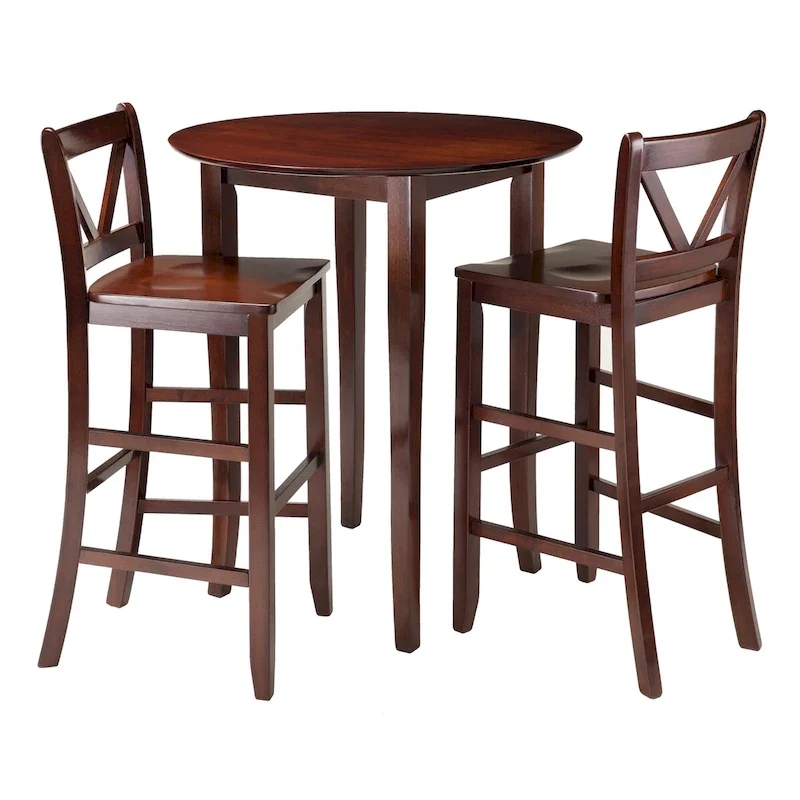 3-Piece High Table with V-Back Bar Stools - Walnut