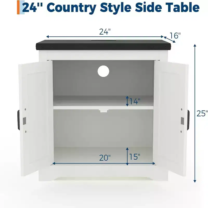 Rustic 24-Inch Charging End Table with USB, Type-c Ports & Outlets  Farmhouse Nightstand Featuring Adjustable Shelf for Bedroom, Living Room