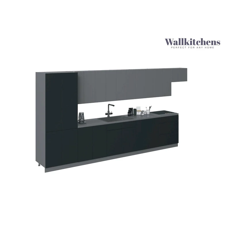 Modern Kitchen Cabinet Set Black Base 15ft Wide 174x24, Soft-Close, Adjustable Shelves