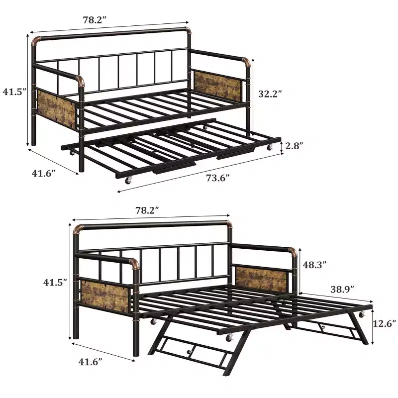 Double bed frame, pop-out letter bed frame, with locking casters, foldable, simple and lightweight assembly.