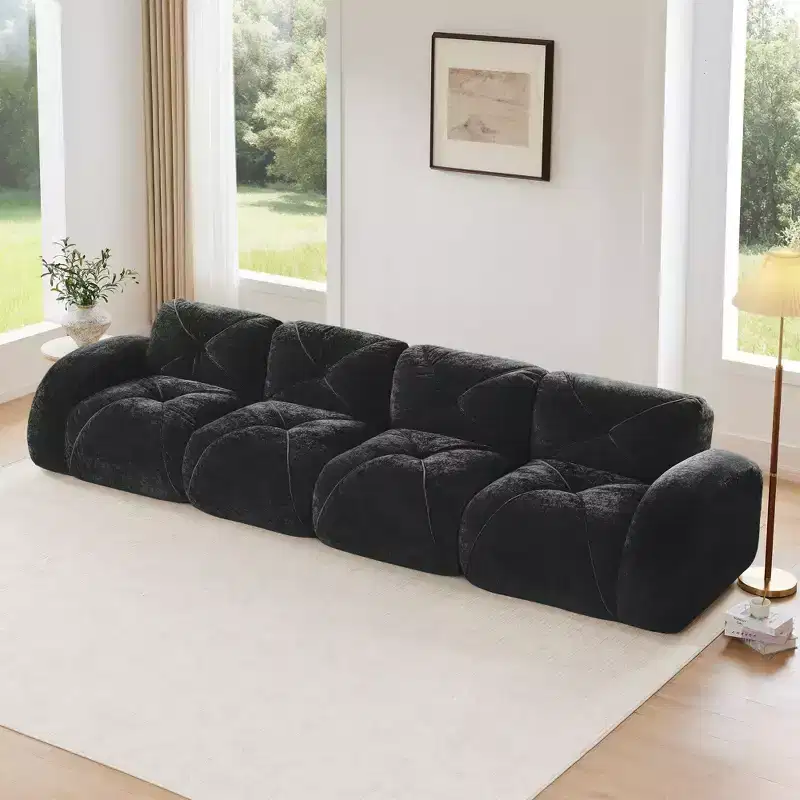 Clihome 140Soft Velvet Fabric,Boneless Sofa With Tufted,32D High Density Sponge,Ergonomic Design Bottom,Bottom Anti-Slip Design,For Living Rooms