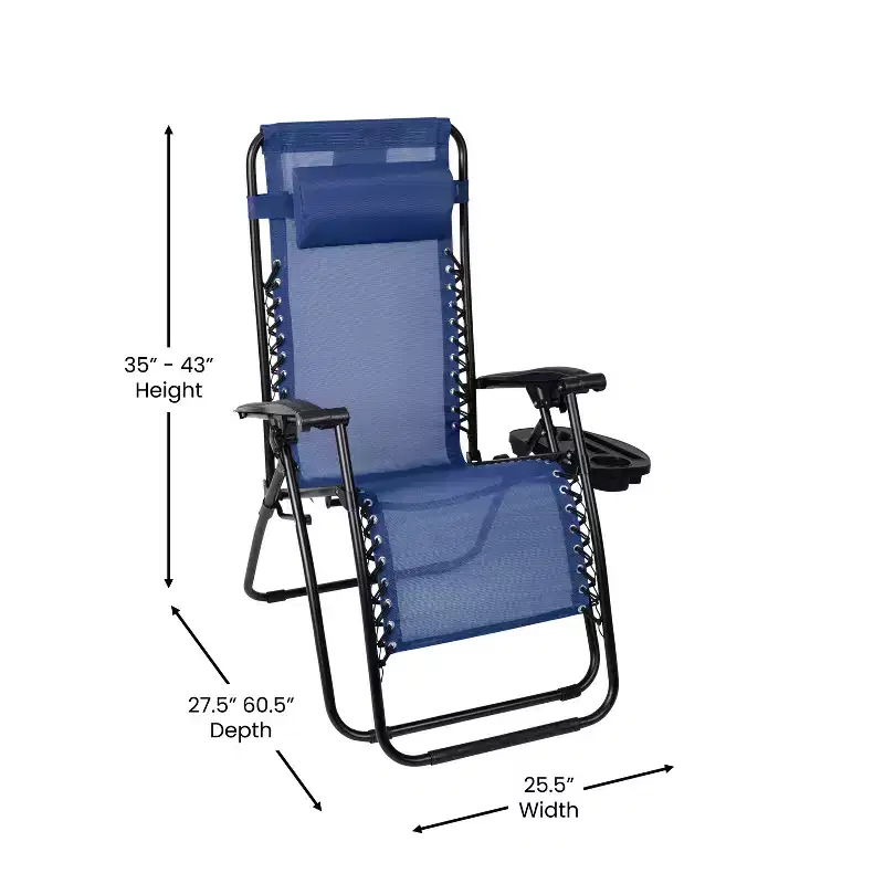 Merrick Lane Set of 2 Folding Mesh Upholstered Zero Gravity Chair with Removable Pillow and Cupholder Tray