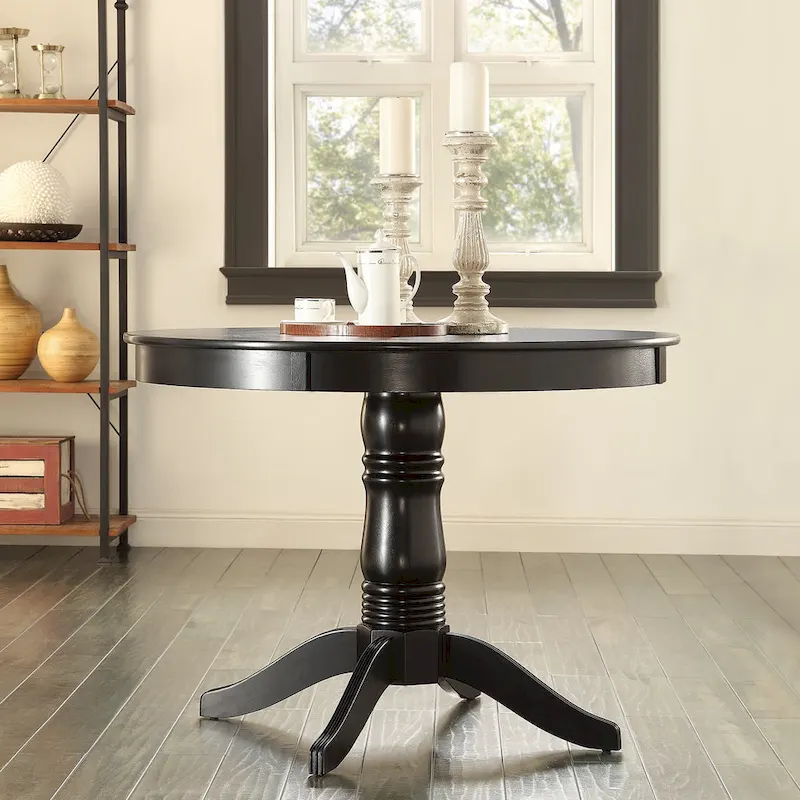 Black Round Pedestal Dining Table | Classic Style | Seats 4