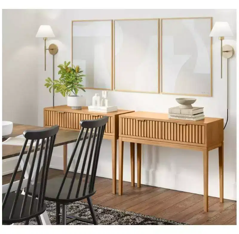 Nathan James Set of 2 Boho Wood Fluted Console Tables Brown