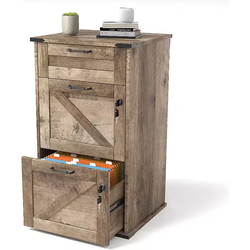 3 Drawer File Cabinet with Lock, Home Office Filing Organizer, for Letter Size File Folder Storage, Wood Vertical Filing Cabinet