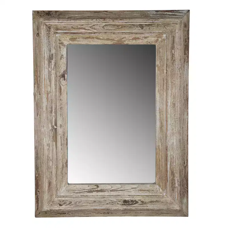 30 x 39 Inch Rectangular Wall Accent Mirror with Distressed Wood Frame