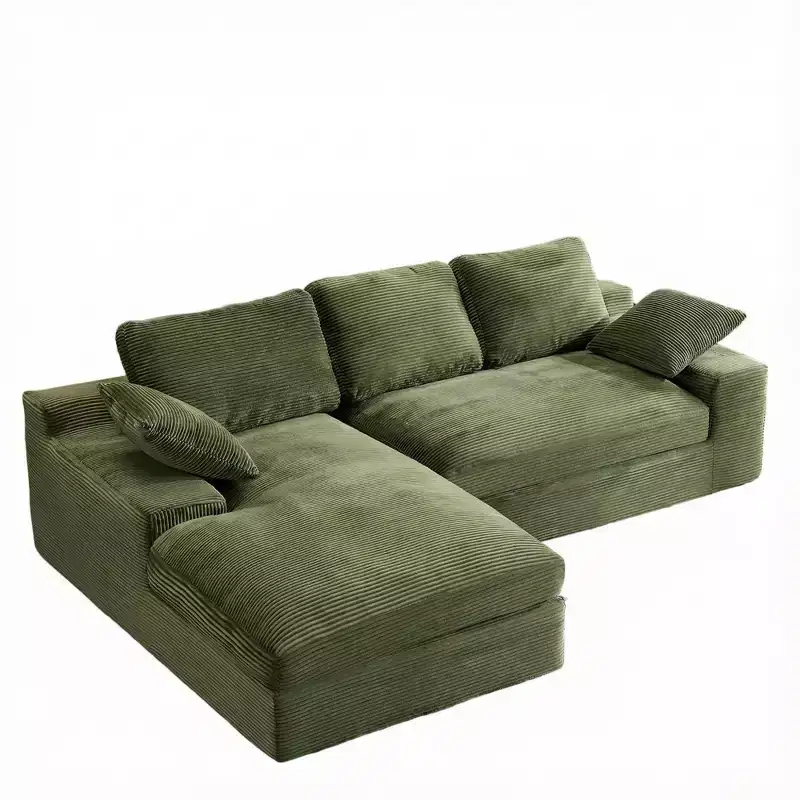 Clihome Corduroy Compressed Sofa - Soft Skin-Friendly with 3 Back Cushions & 2 Throw Pillows