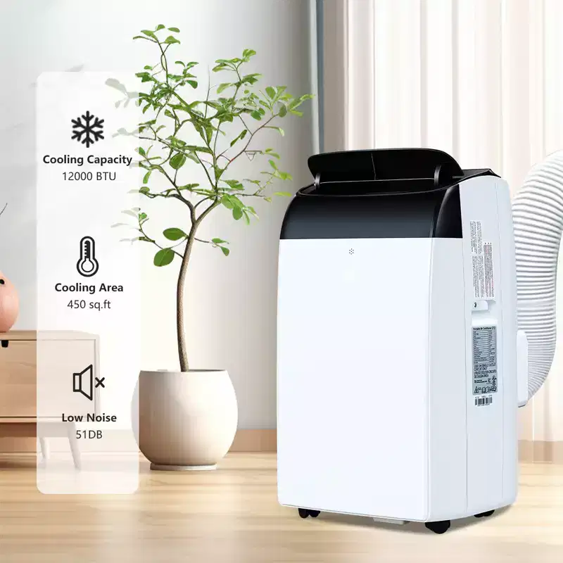 Small & Smart Portable AC: 12K BTU, 3-in-1 Cooling for 550 Sq.Ft. Rooms with LCD Remote Control. Features Fan & Dry Modes in White