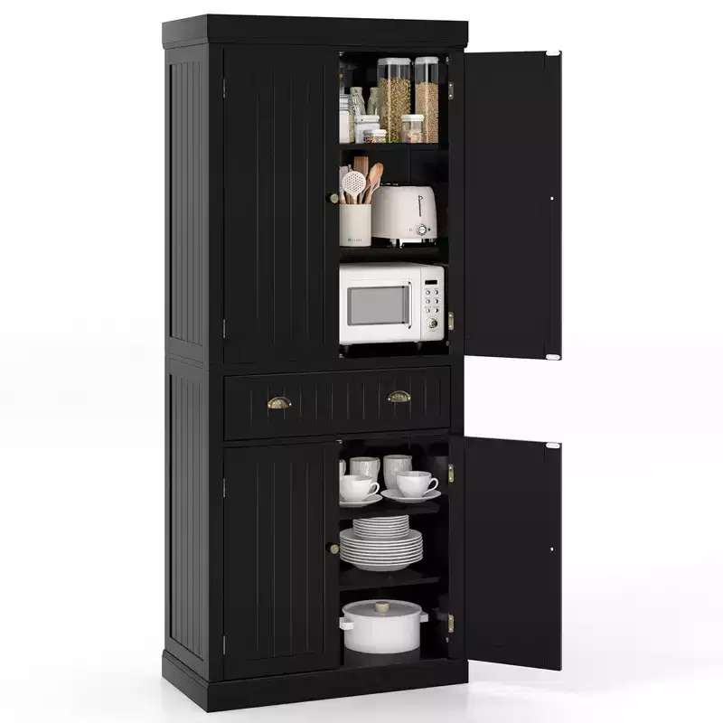 Kitchen Cabinet Pantry Cupboard Freestanding with Shelves Espresso/Black/Grey