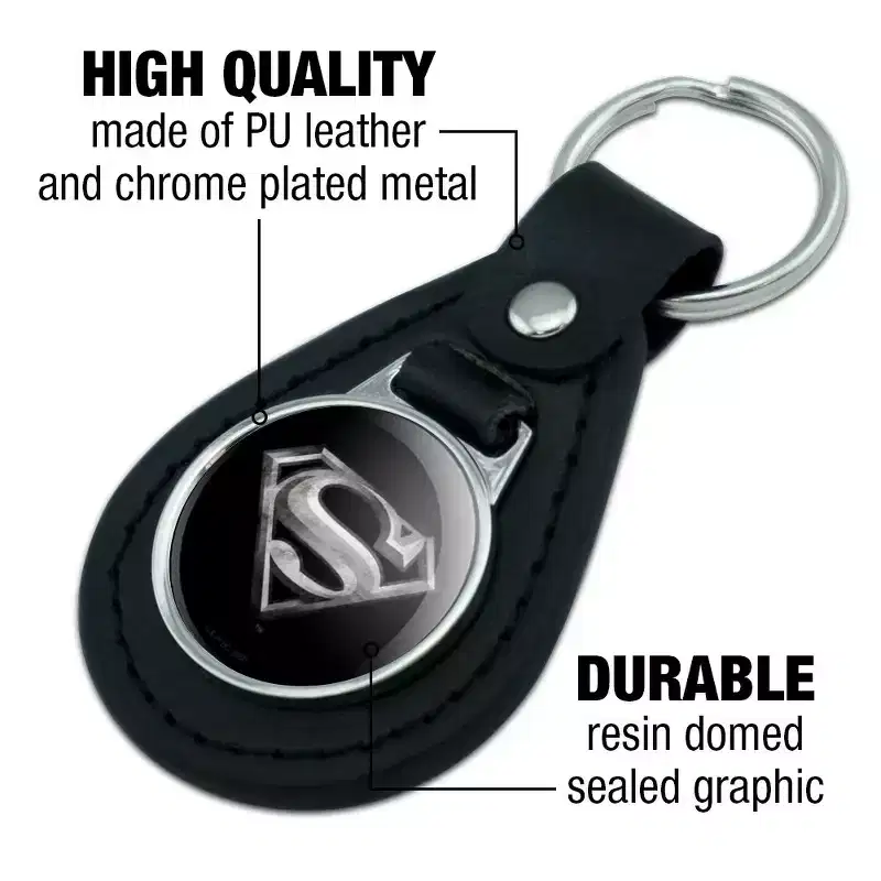 Superman Steel Logo Black Leather Keychain