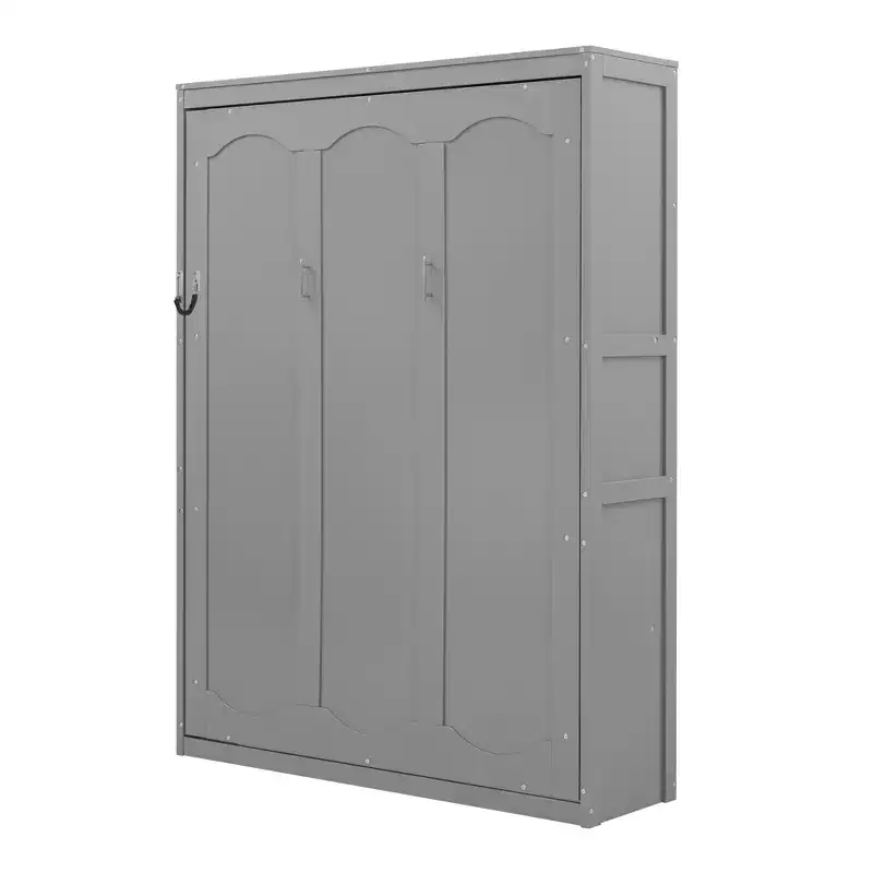Full/Queen Murphy Bed with Built-In Shelves White/Gray