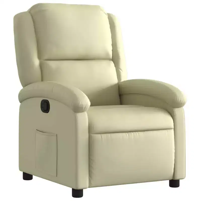 Wingback Recliner Chair, Real Leather Reclining Sofa Seating Furniture - Cream, Manual Push Back, No Massage