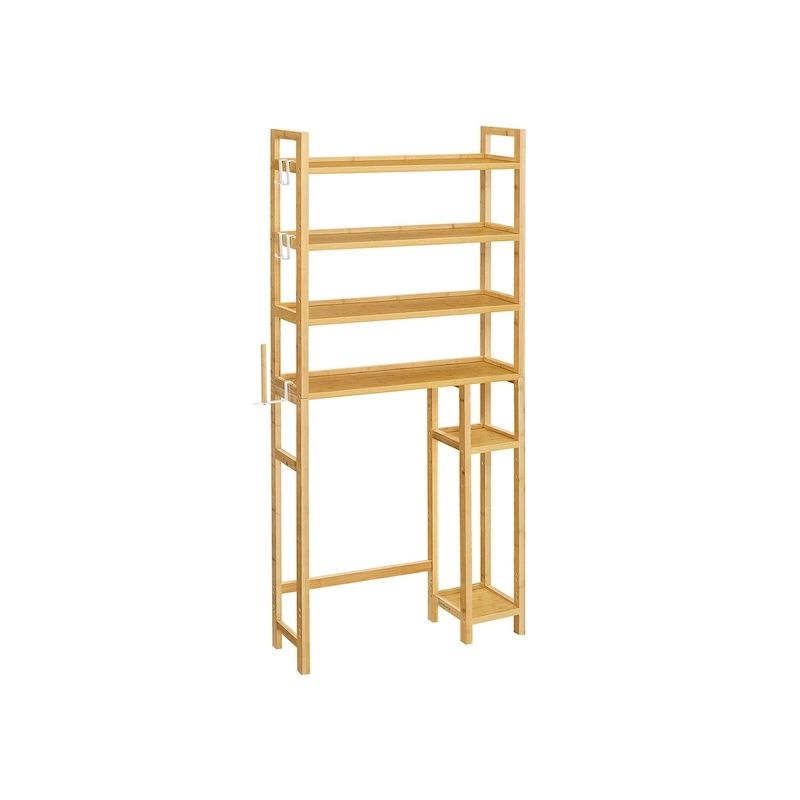 4-Tier Space-Saving Over Toilet Storage Shelf with Adjustable Shelves and Wicker Frame - 32.7L x 10.2W x 72.8H
