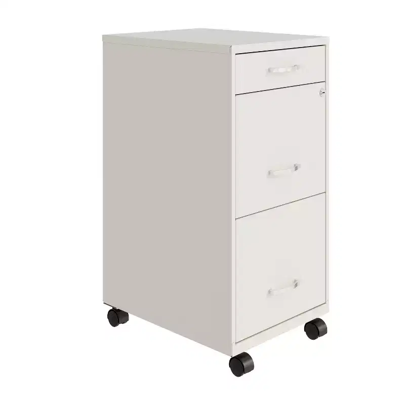 Space Solutions 18" Deep 3 Drawer Mobile Letter Width Vertical File Cabinet Pearl White