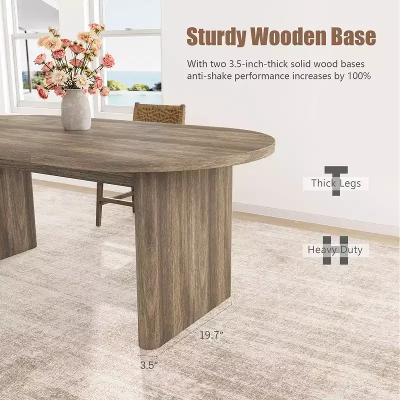 Oval Dining Table for 6-8 People, Large Kitchen Table with Thick Sturdy Wooden Base, Farmhouse Style