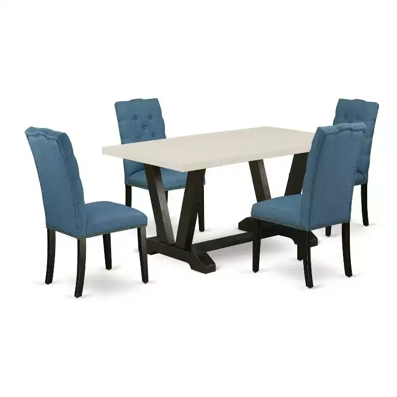 5-Piece Rectangle Natural Oak Finish Solid Wood Top Dining table with 4 Chairs with