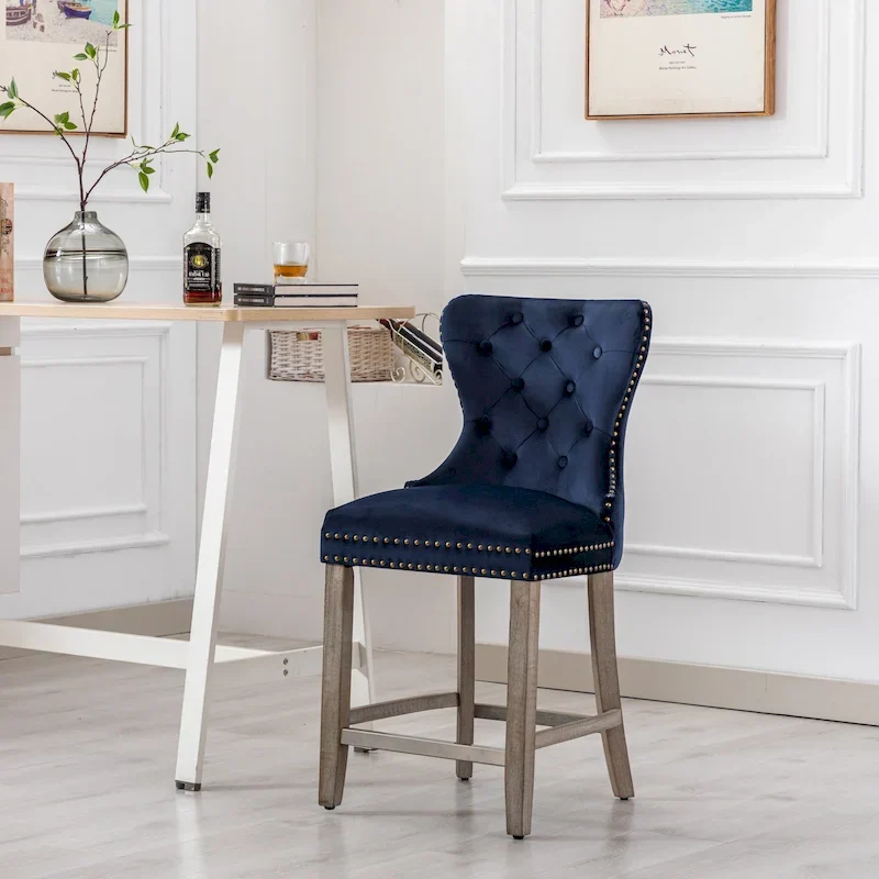 Carter 24 Wingback Tufted Nailhead Counter Stool with Antique Grey Legs