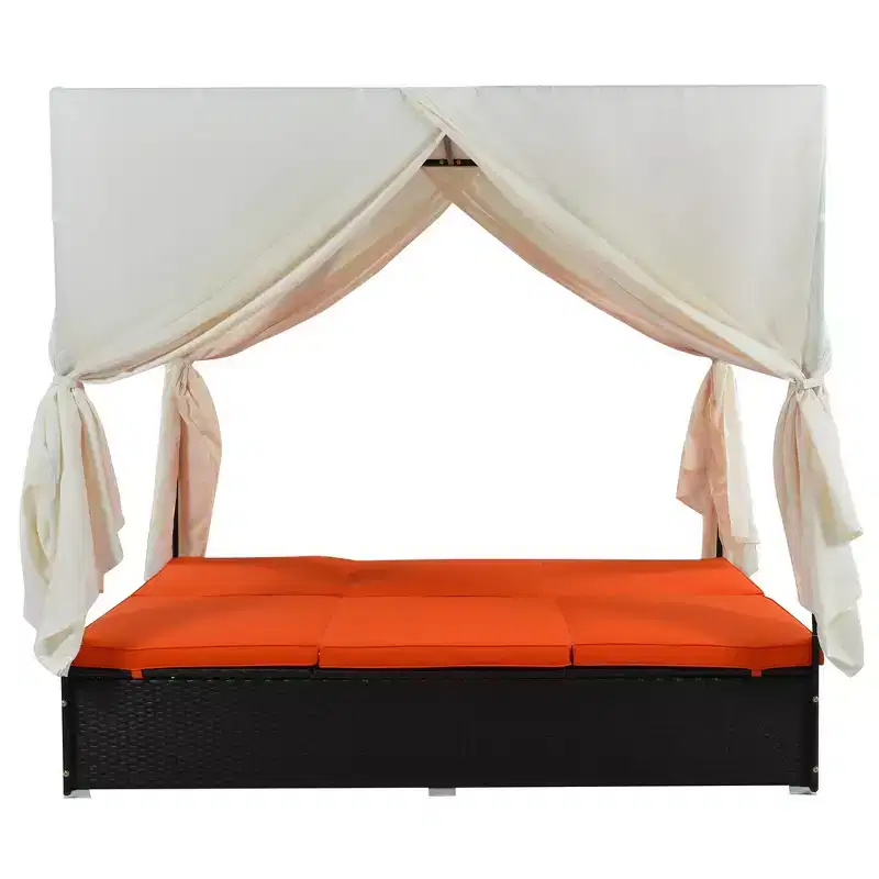 Whisen Patio Wicker Sunbed Daybed with Cushions & Adjustable Seats