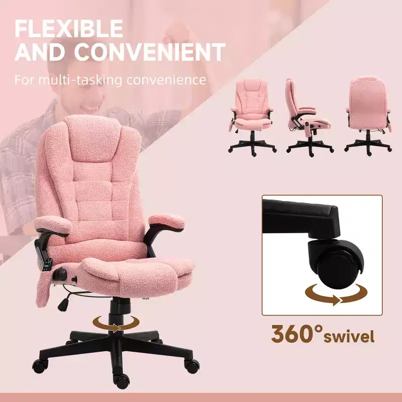 Vinsetto 6 Point Vibrating Massage Office Chair with Heat, Velvet High Back Executive Office Chair with Reclining Backrest, Armrests