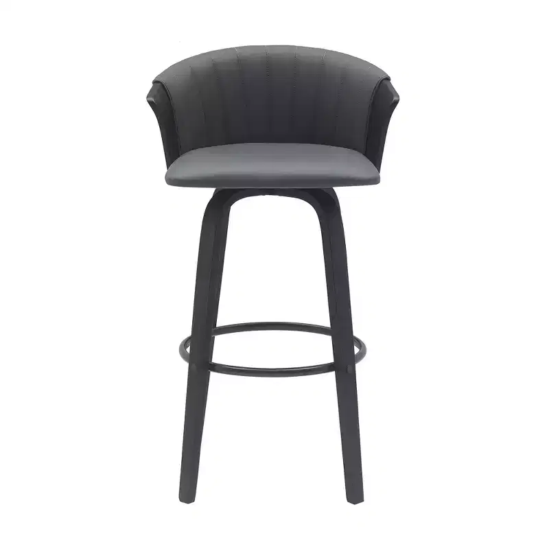 30 Gray And Black Faux Leather Swivel Bar Height Bar Chair