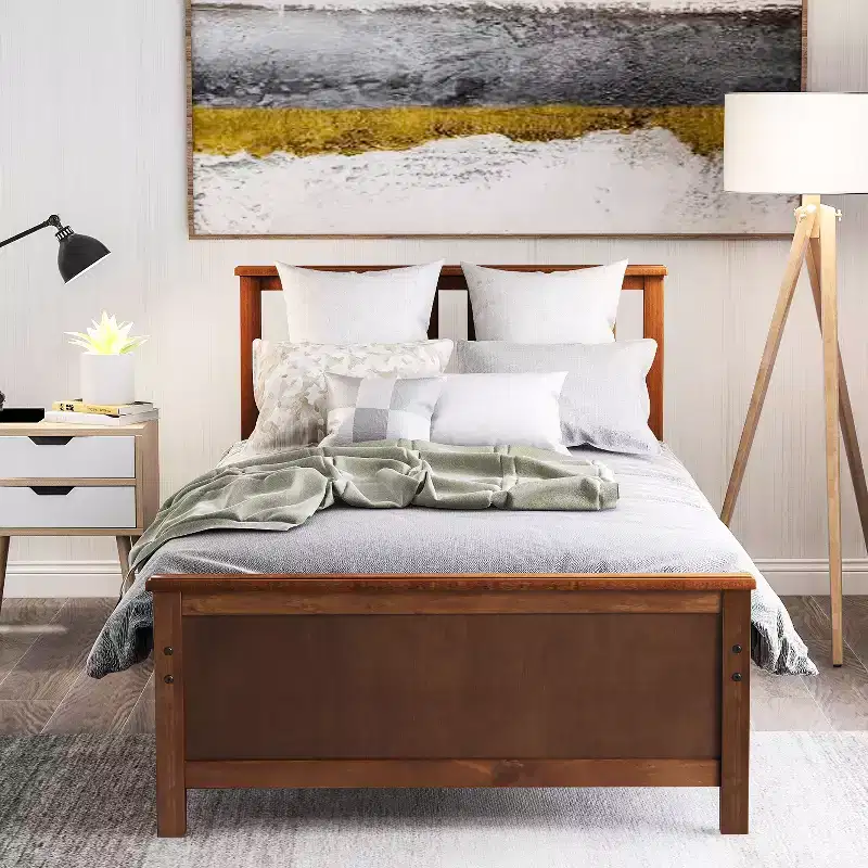 Whisen Twin Size Wood Platform Bed with Headboard, Footboard and Wood Slat Support