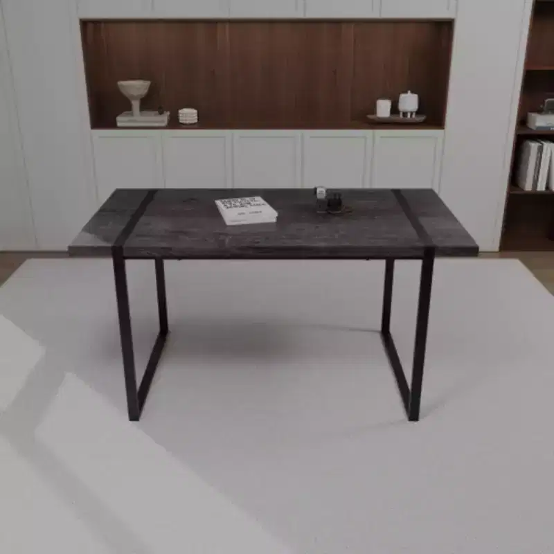 Modern Ind. Rect. MDF Nat. Wood Table (4-6), 1.5 Eng. Wood Top, Black Metal Legs, Home/Kitchen.