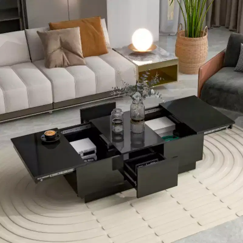 High-gloss Center Table with Sliding Top for Living Room, 39.3x21.6, Black