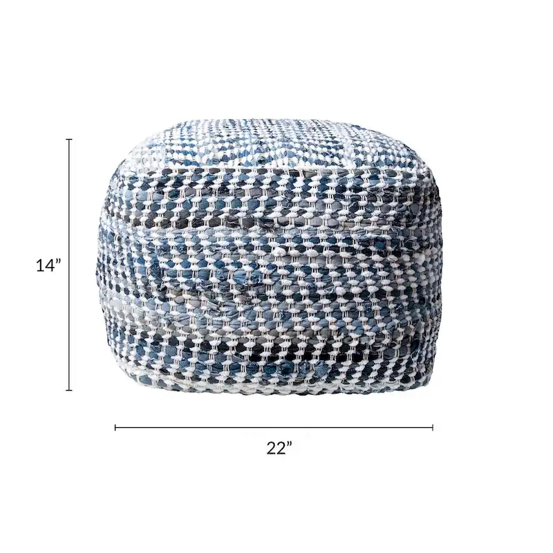 Blue Handmade Denim Ottoman Pouf, Single Seat