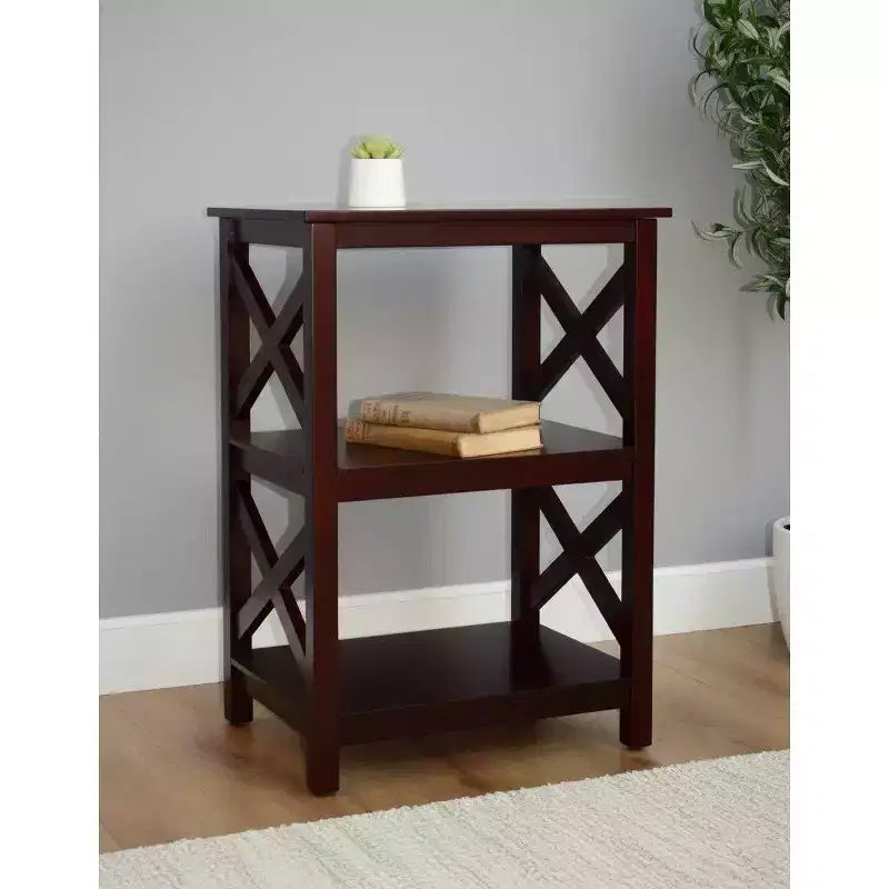 The Lakeside Collection Wood Accent Table with Open Sides in X Design - 2-Tier -
