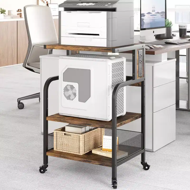 Large Printer Stand, Printer Stand with Wheels for Home Office, 3 Tier Rolling Adjustable Shelf Mobile Printer Table