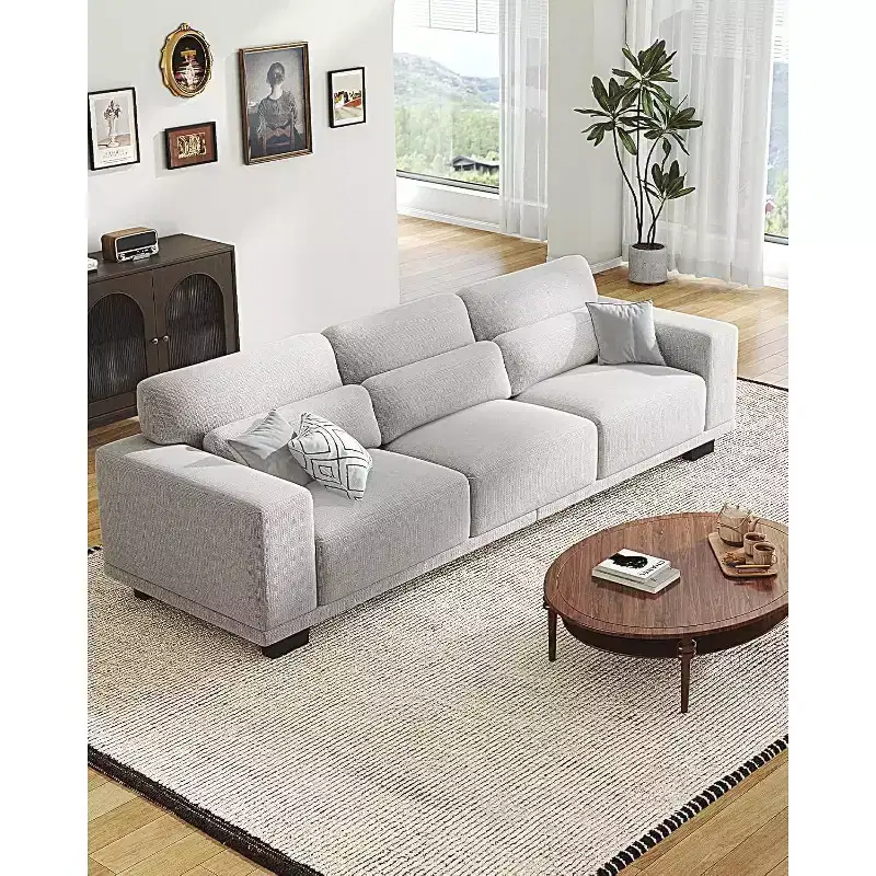 89 Comfy 3 Seater Sofa, 3 Seater Couch for Living Room, Supportive with Thickened Cushion, Removable & Washable Covers, Cotton-Linen Couches, Grey