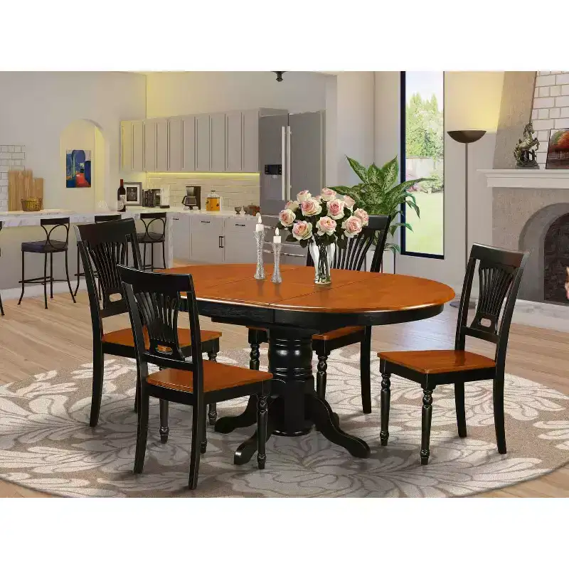 HomeStock 5-Piece Oval Black and Cherry Finish Solid Wood Top Dining table with 4 Chairs