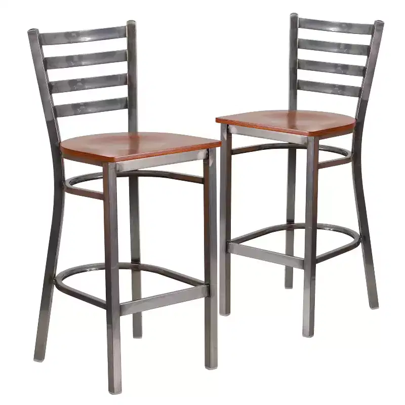 2 Pack Clear Coated Ladder Back Metal Restaurant Barstool