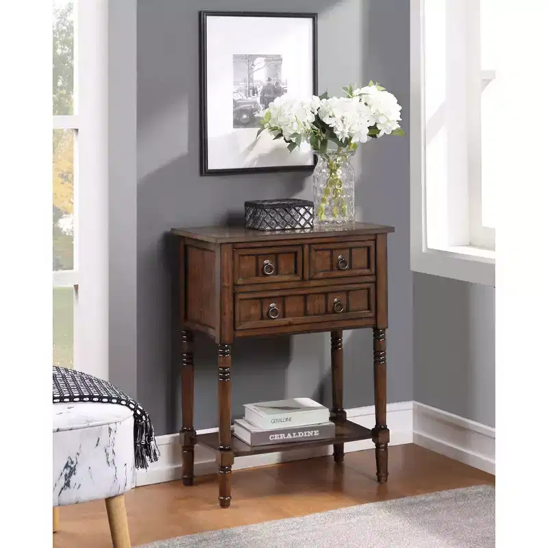 Hall Table Dark Oak 3-Drawer Bottom Shelf Space-Saving Design