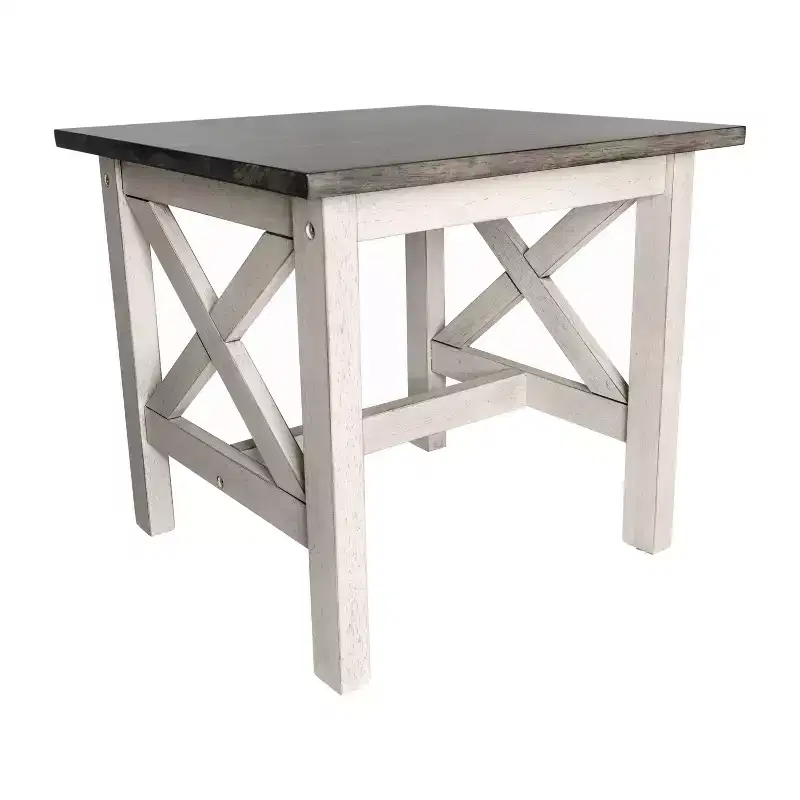Solid Wood Farmhouse Style End Table, X-Frame Design
