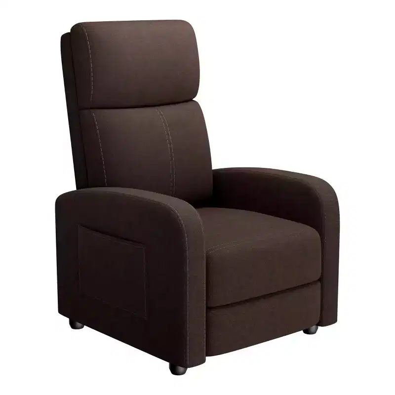 Push-Back Recliner Chair with Cotton-Linen Upholstery and High Backrest