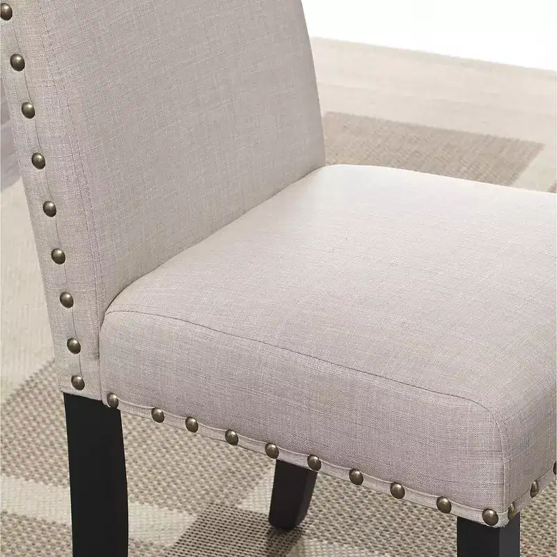 Roundhill Furniture Biony Fabric Dining Chairs with Nailhead Trim, Tan, Set of 2