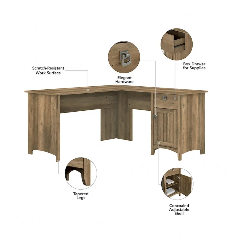 Salinas 60W L Desk with Hutch, Cabinet and Bookcase by Bush Furniture
