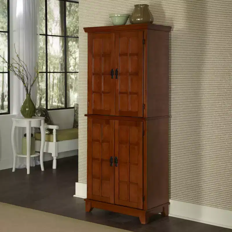 Arts & Crafts Pantry Cottage Oak, Traditional Hardwood Kitchen Storage, 4-Door, 4-Shelf