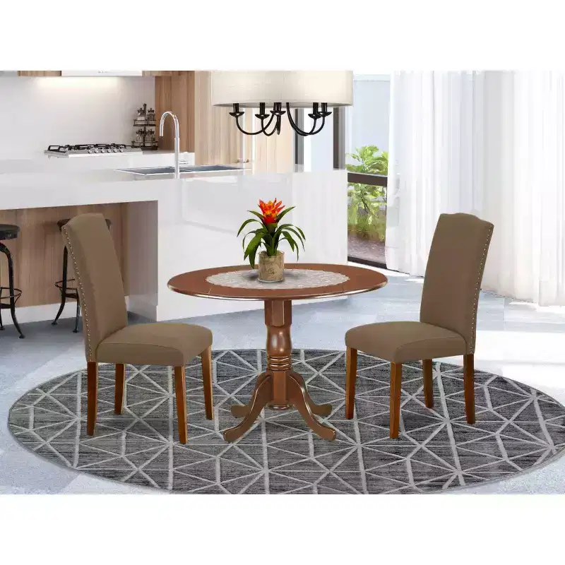 Round Kitchen Table Set 42 Inch with Parsons Chairs - Classic Charm Dining Set - Dark Coffee Finish