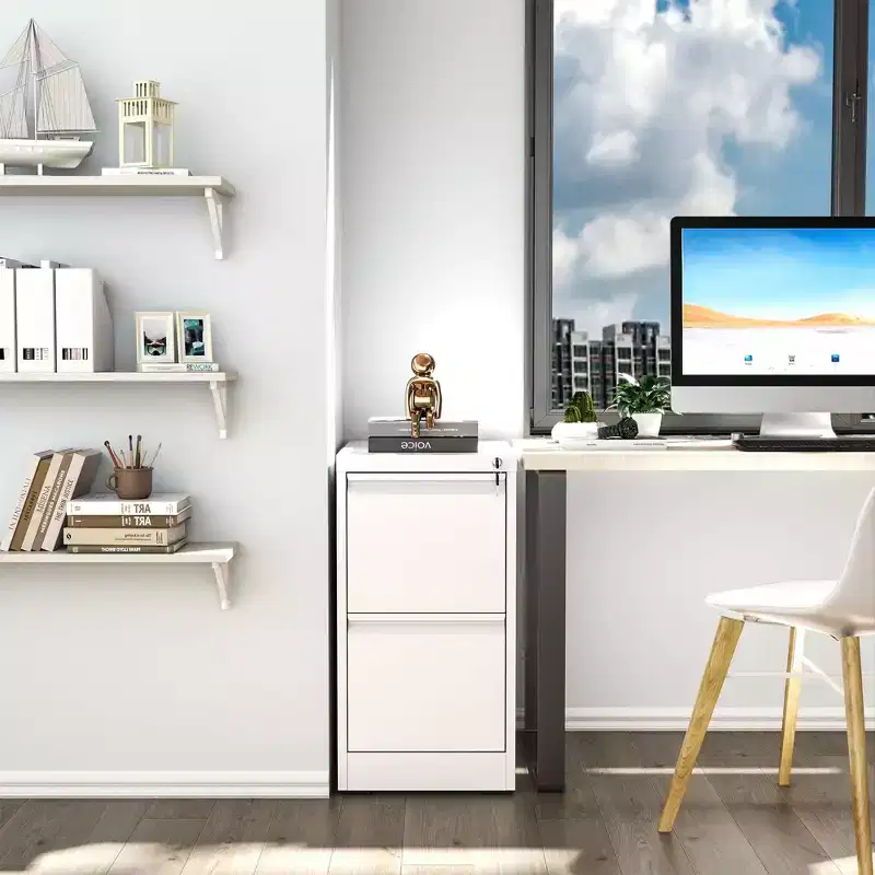 VIYET 28H 2-Drawer White Metal Vertical File Cabinet with Lock, Steel Filing Cabinet for Home Office, Fits A4/Legal/Letter Size
